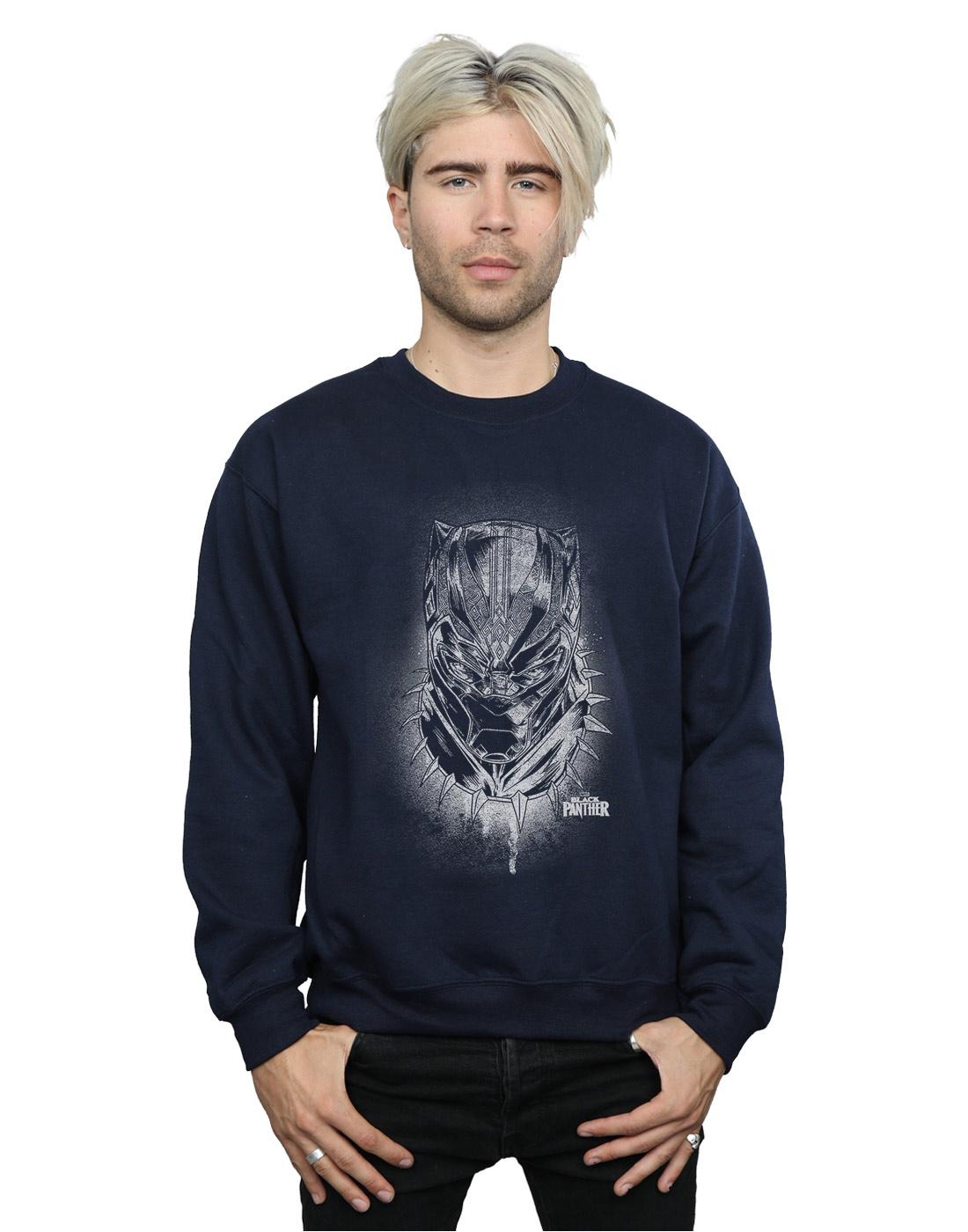 Navy Blue - Back - Marvel Mens Black Panther Spray Headshot Cotton Sweatshirt