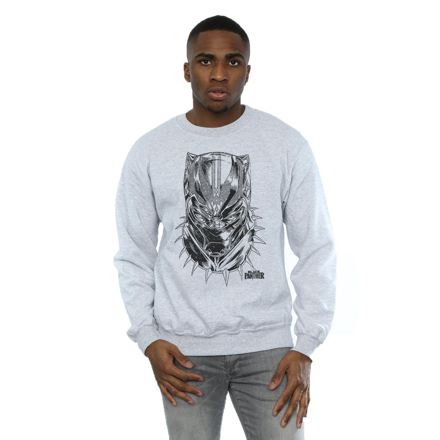 Sports Grey - Back - Marvel Mens Black Panther Spray Headshot Cotton Sweatshirt