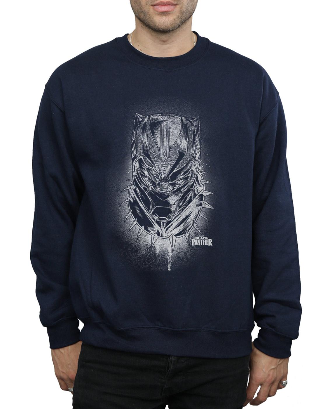 Navy Blue - Side - Marvel Mens Black Panther Spray Headshot Cotton Sweatshirt