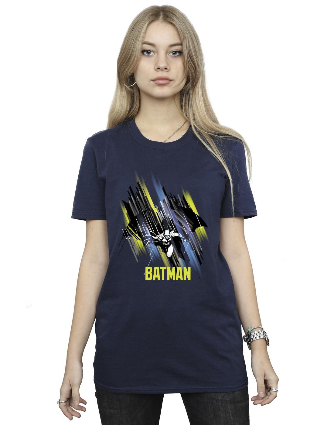 Navy Blue - Back - DC Comics Womens-Ladies Batman Flying Batman Cotton Boyfriend T-Shirt