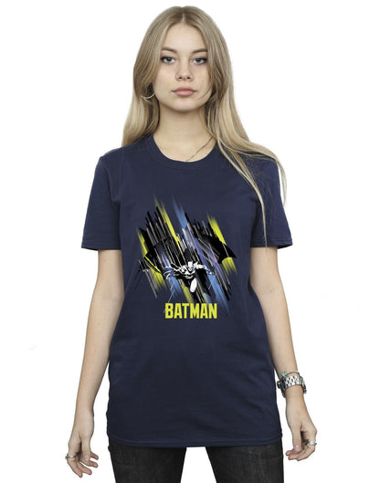 Navy Blue - Back - DC Comics Womens-Ladies Batman Flying Batman Cotton Boyfriend T-Shirt