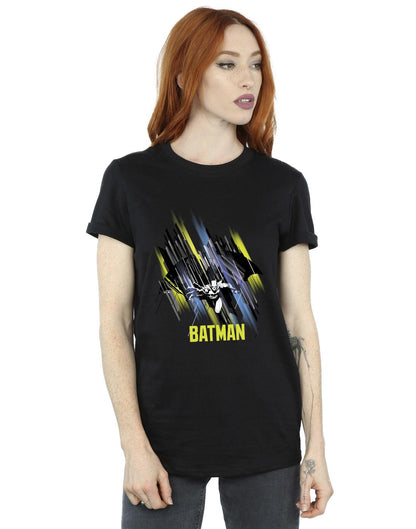 Black - Back - DC Comics Womens-Ladies Batman Flying Batman Cotton Boyfriend T-Shirt