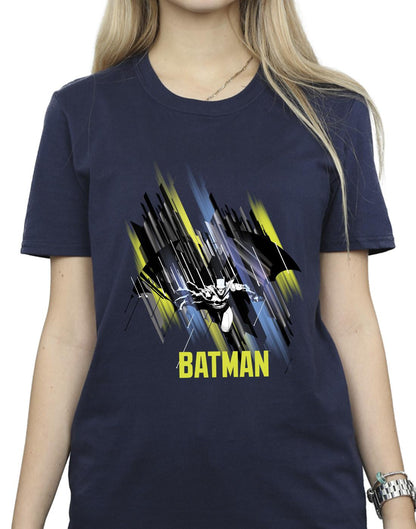 Navy Blue - Side - DC Comics Womens-Ladies Batman Flying Batman Cotton Boyfriend T-Shirt