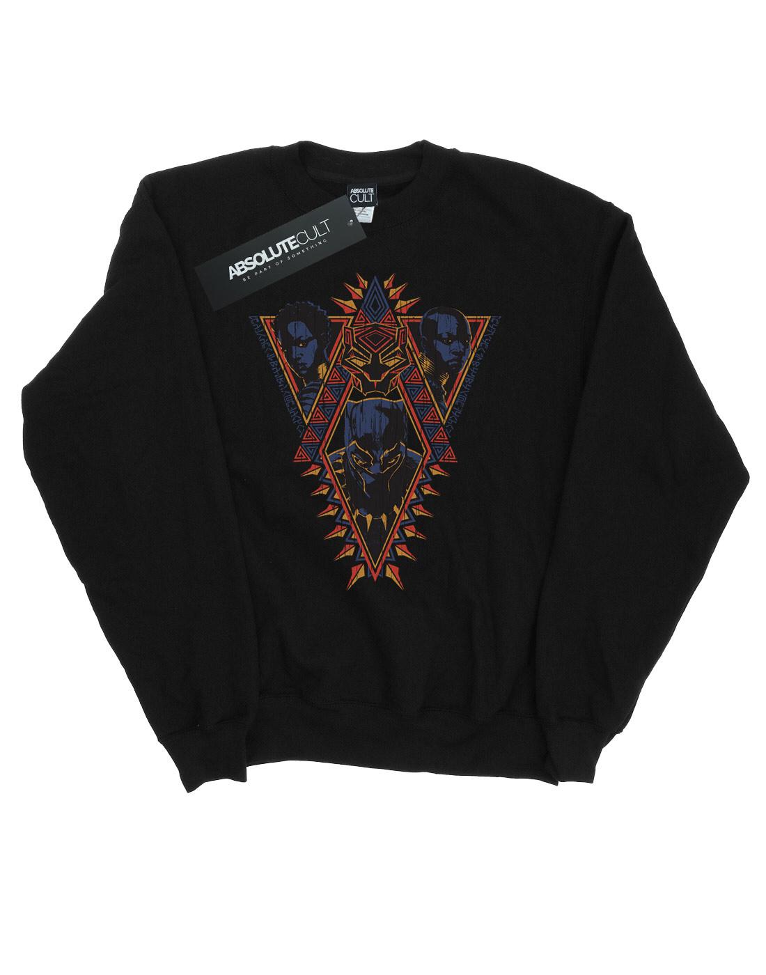 Black - Front - Marvel Mens Black Panther Tribal Heads Cotton Sweatshirt