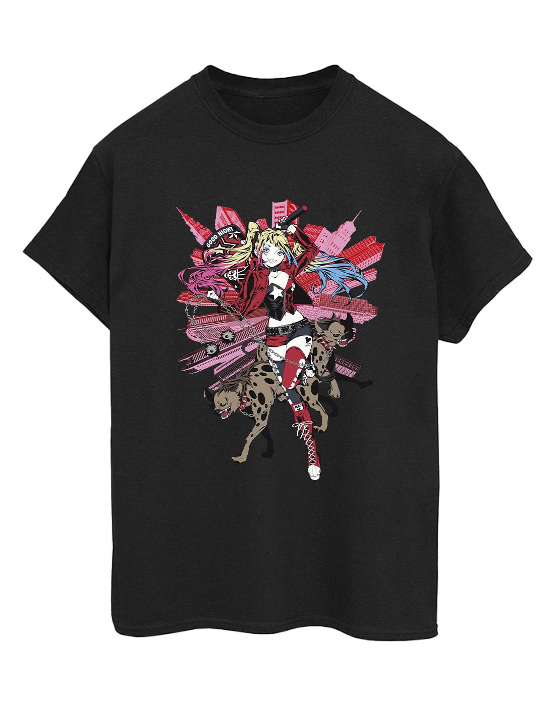 Black - Front - DC Comics Womens-Ladies Harley Quinn Hyenas Cotton Boyfriend T-Shirt