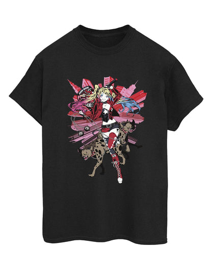 Black - Front - DC Comics Womens-Ladies Harley Quinn Hyenas Cotton Boyfriend T-Shirt