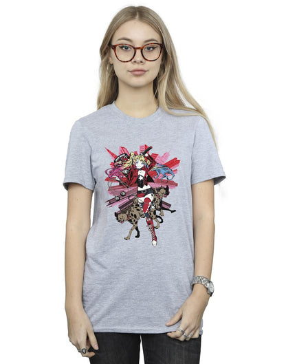 Sports Grey - Back - DC Comics Womens-Ladies Harley Quinn Hyenas Cotton Boyfriend T-Shirt