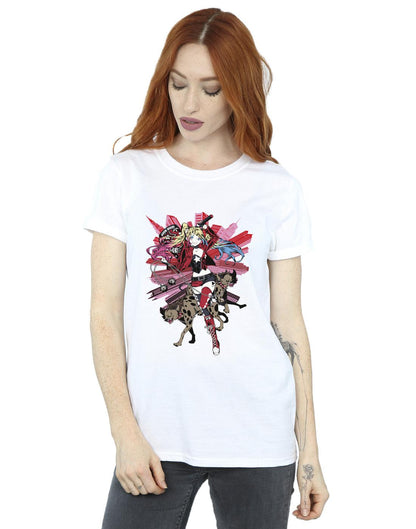 White - Back - DC Comics Womens-Ladies Harley Quinn Hyenas Cotton Boyfriend T-Shirt