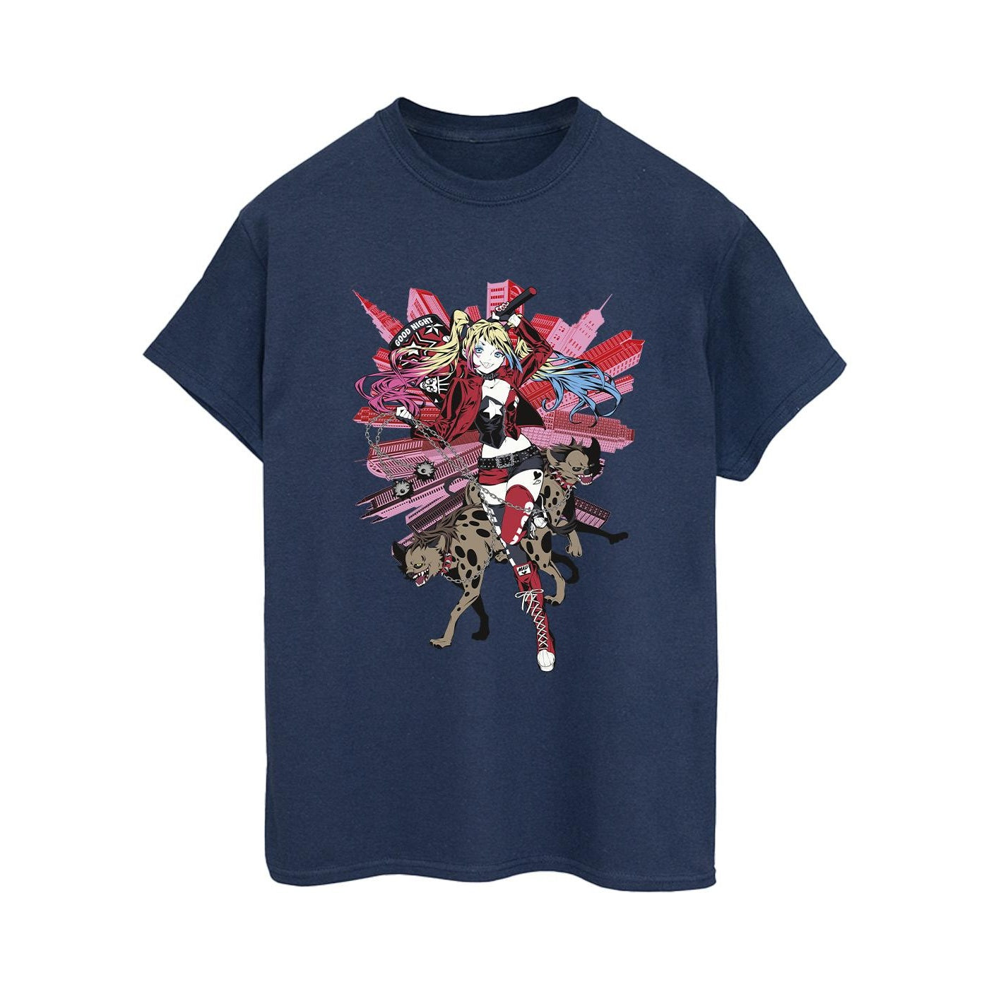 Navy Blue - Front - DC Comics Womens-Ladies Harley Quinn Hyenas Cotton Boyfriend T-Shirt