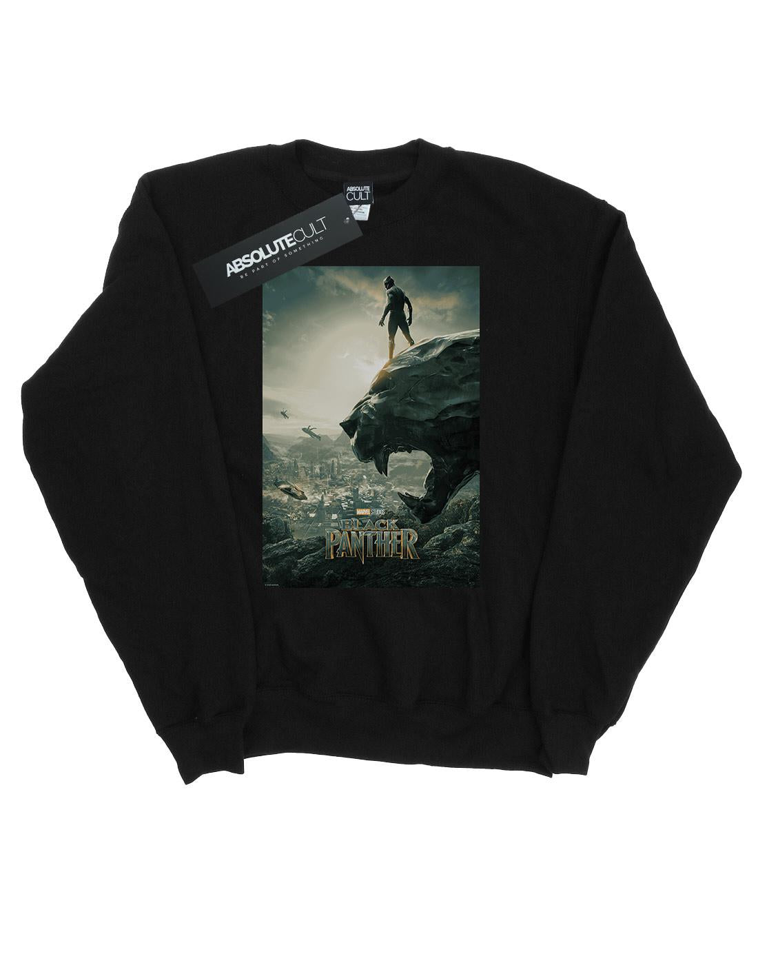 Black - Front - Marvel Mens Black Panther Poster Cotton Sweatshirt
