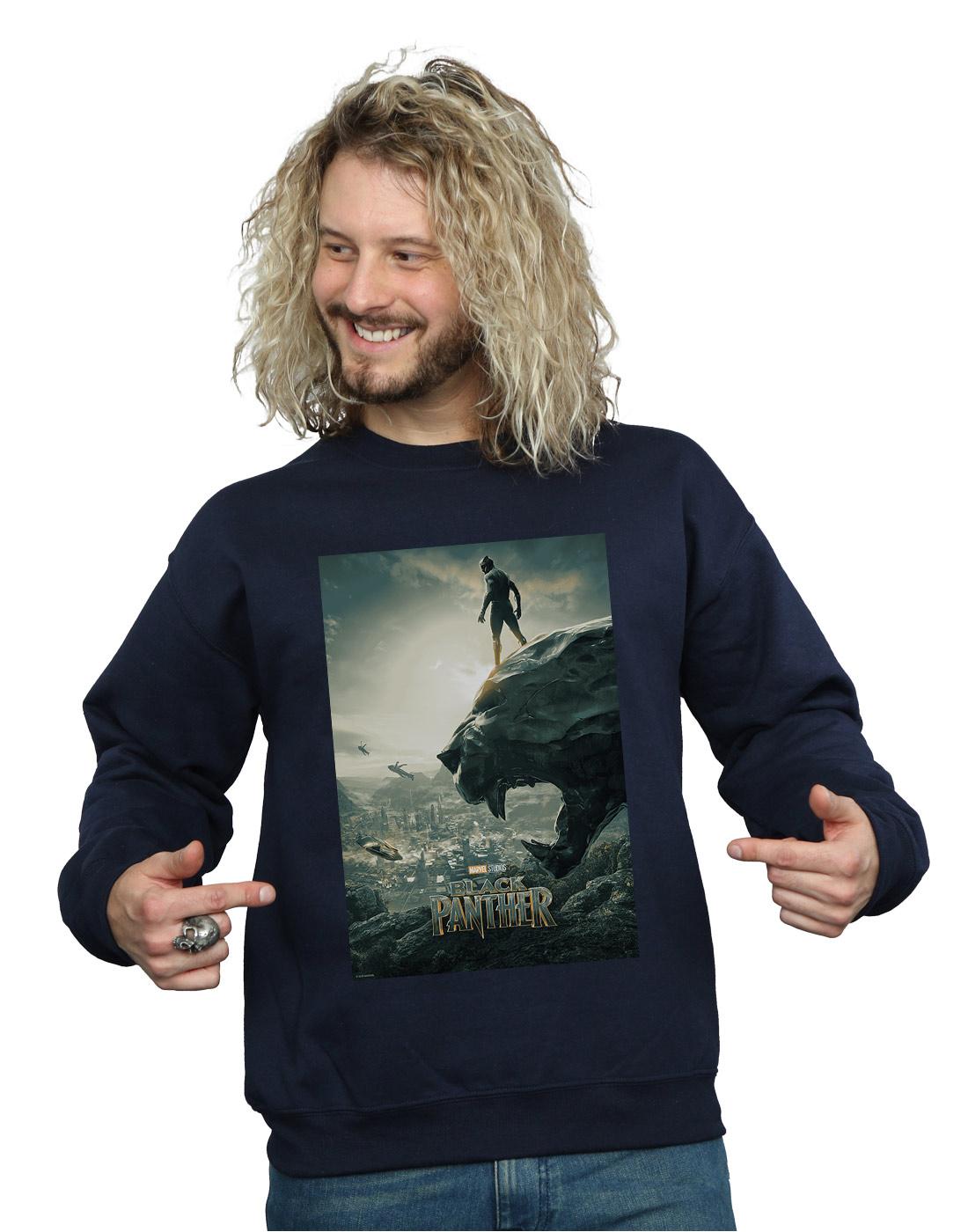 Navy Blue - Back - Marvel Mens Black Panther Poster Cotton Sweatshirt