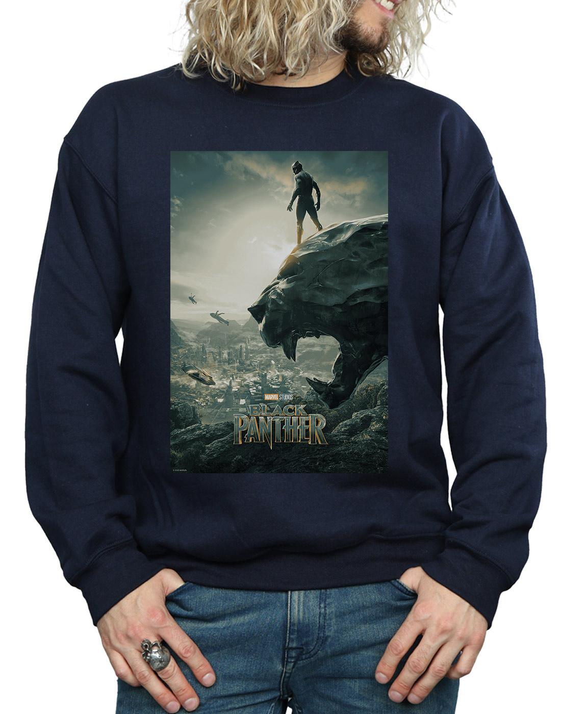 Navy Blue - Side - Marvel Mens Black Panther Poster Cotton Sweatshirt