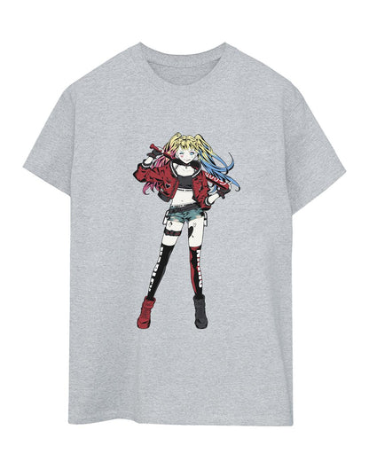 Sports Grey - Front - DC Comics Womens-Ladies Harley Quinn Standing Pose Cotton Boyfriend T-Shirt