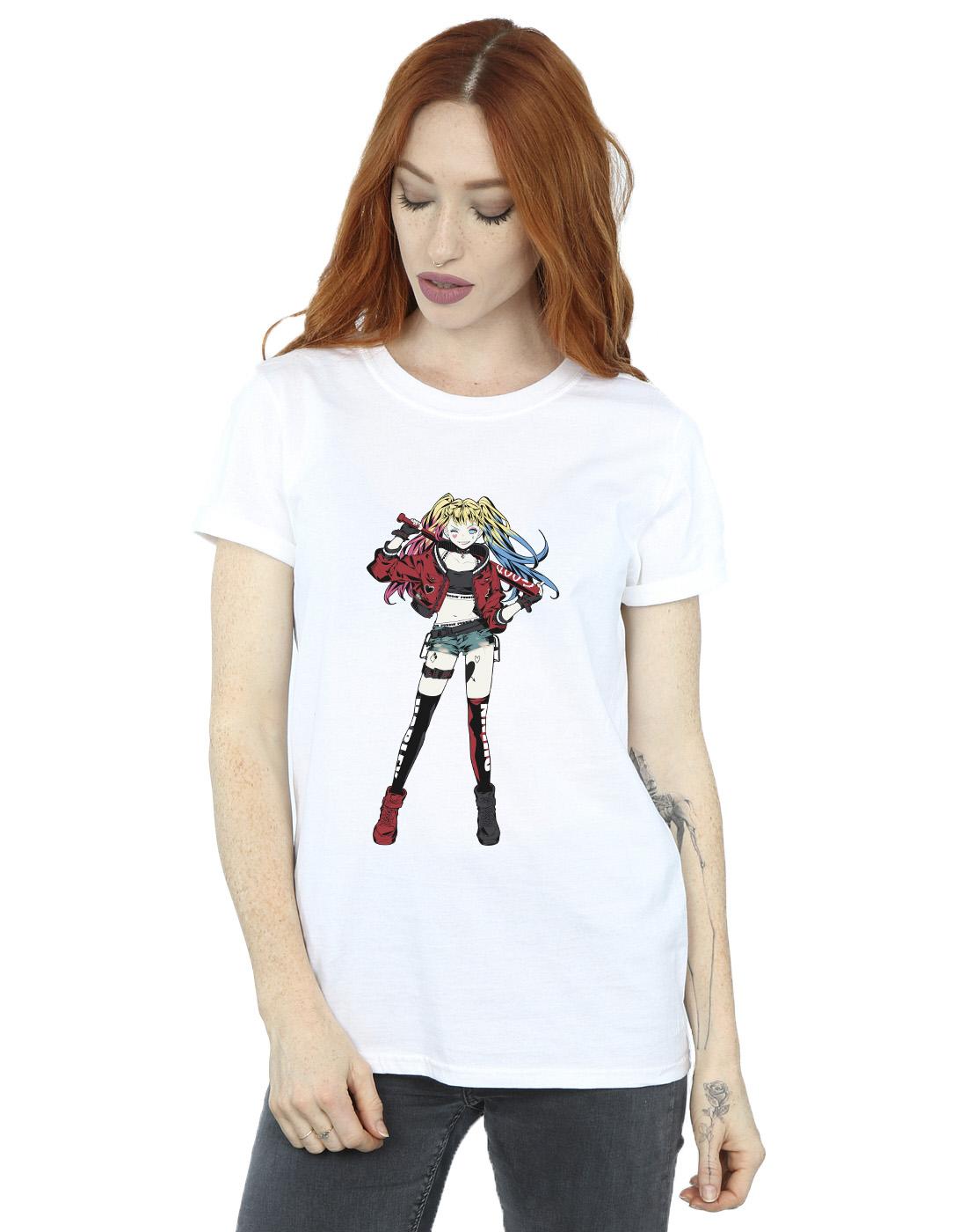 White - Back - DC Comics Womens-Ladies Harley Quinn Standing Pose Cotton Boyfriend T-Shirt