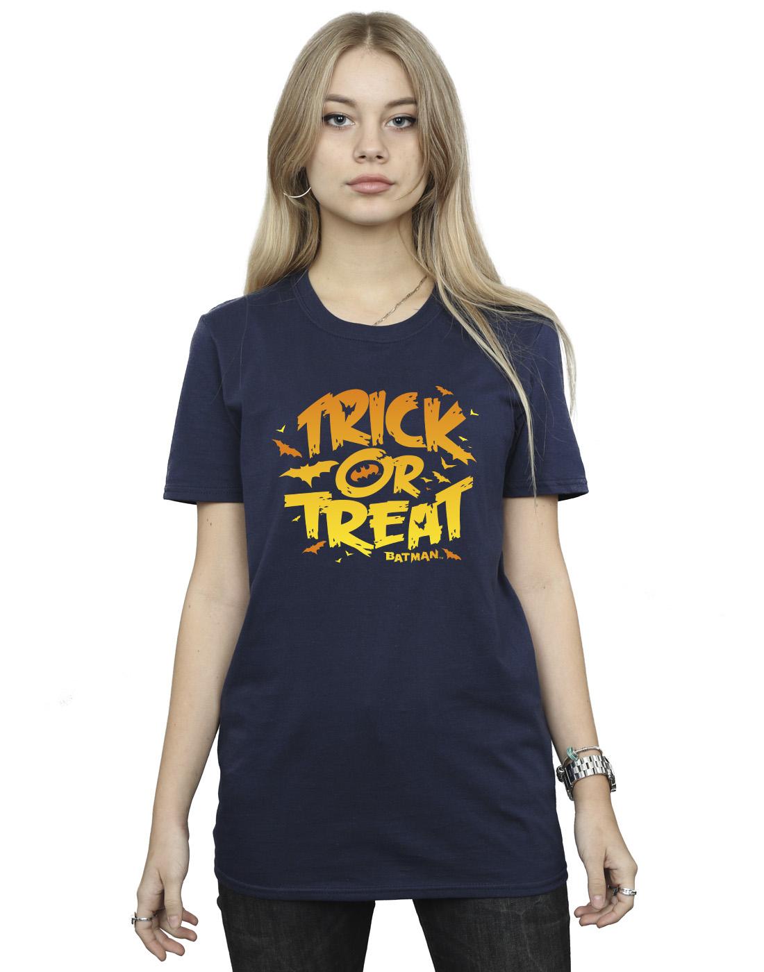 Navy Blue - Back - DC Comics Womens-Ladies Batman Trick Or Treat Cotton Boyfriend T-Shirt