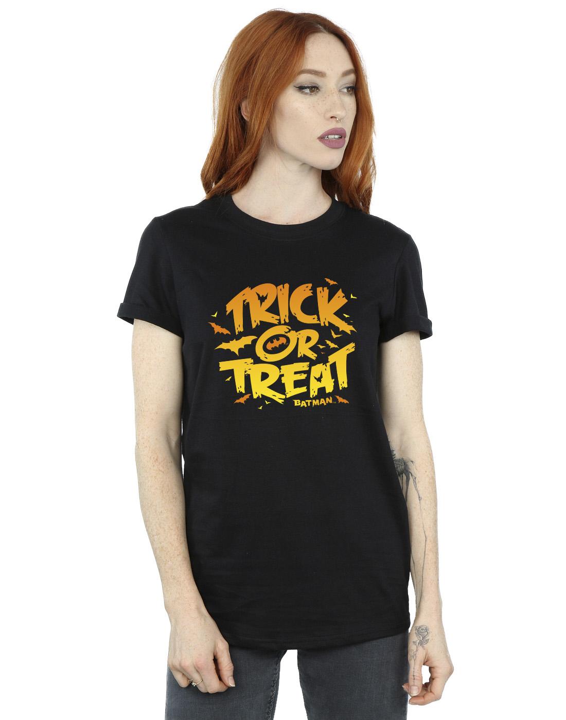 Black - Front - DC Comics Womens-Ladies Batman Trick Or Treat Cotton Boyfriend T-Shirt