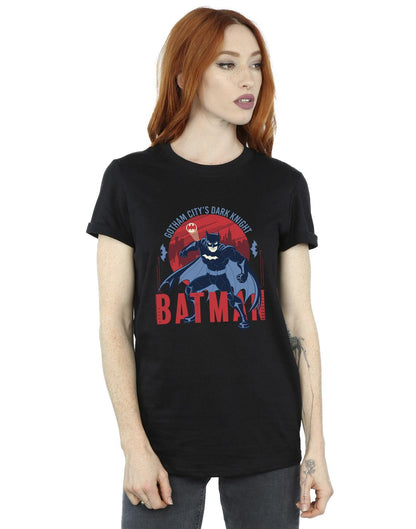 Black - Back - DC Comics Womens-Ladies Batman Gotham City Cotton Boyfriend T-Shirt