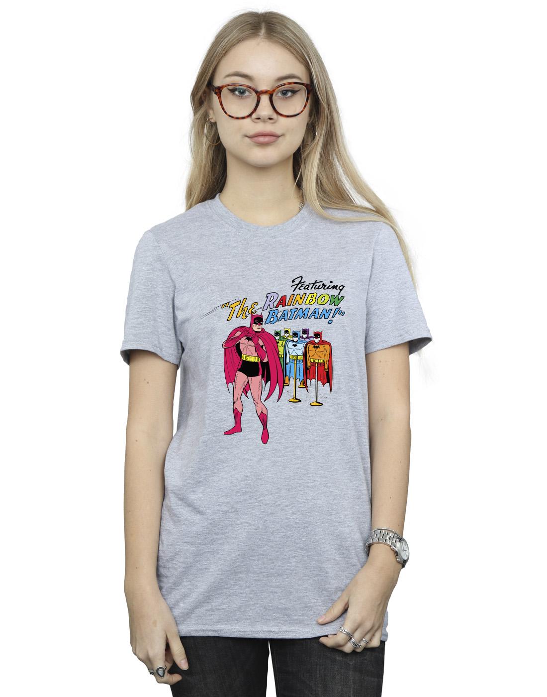 Sports Grey - Back - DC Comics Womens-Ladies Batman Comic Cover Rainbow Batman Cotton Boyfriend T-Shirt