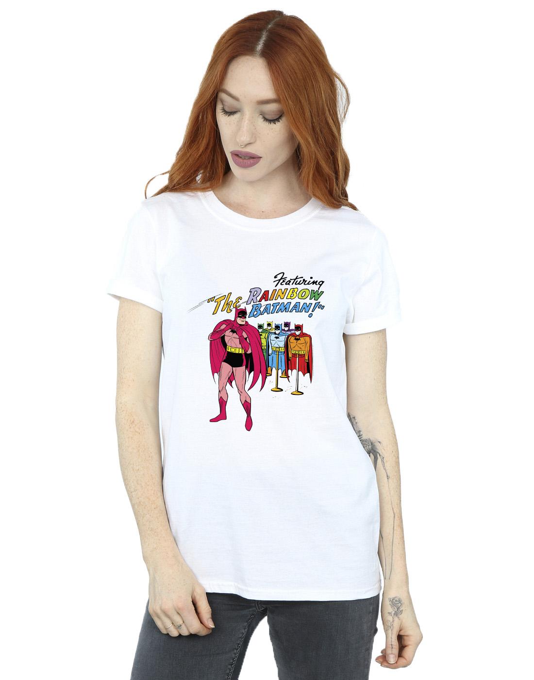 White - Back - DC Comics Womens-Ladies Batman Comic Cover Rainbow Batman Cotton Boyfriend T-Shirt