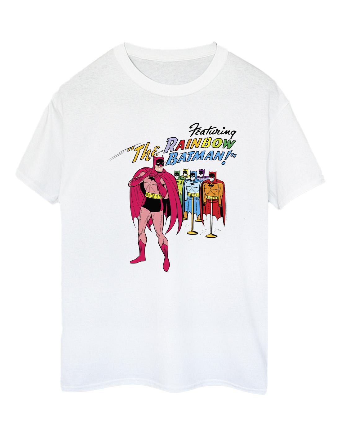 White - Front - DC Comics Womens-Ladies Batman Comic Cover Rainbow Batman Cotton Boyfriend T-Shirt