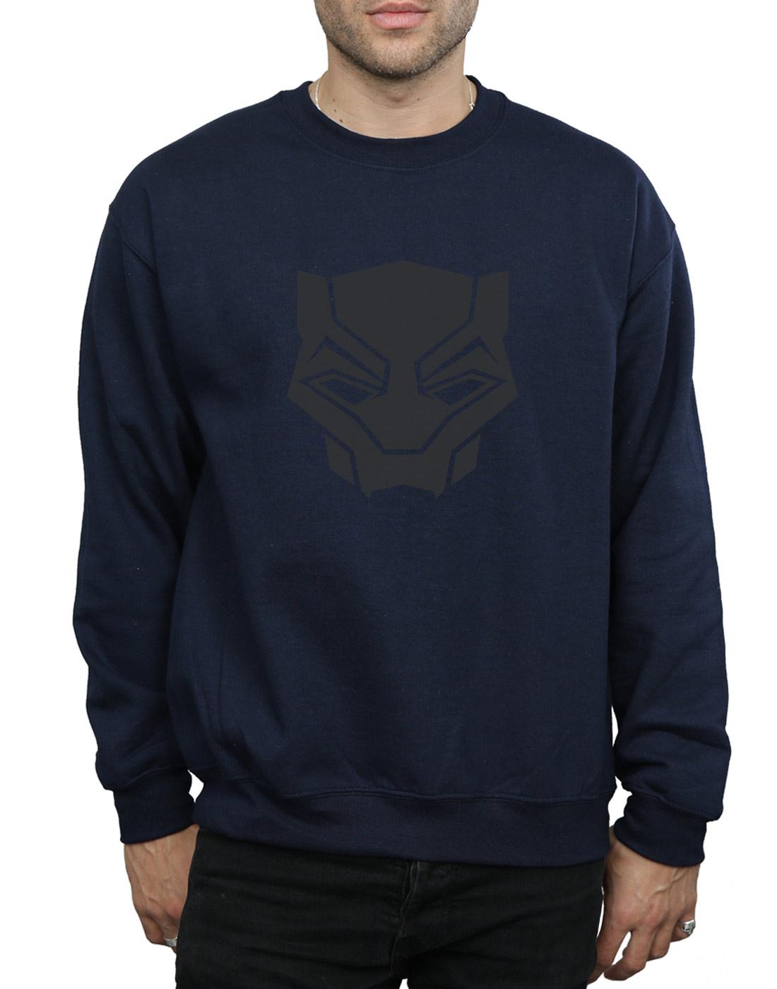 Navy Blue - Side - Marvel Mens Black Panther Black On Black Cotton Sweatshirt