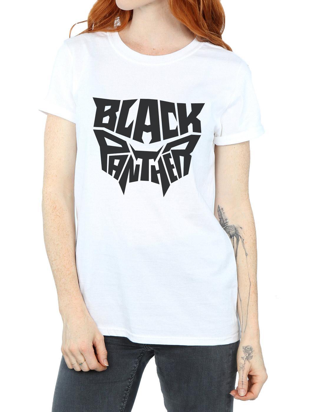White - Side - Marvel Womens-Ladies Black Panther Worded Emblem Cotton Boyfriend T-Shirt