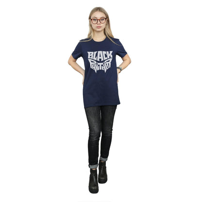 Navy Blue - Lifestyle - Marvel Womens-Ladies Black Panther Worded Emblem Cotton Boyfriend T-Shirt