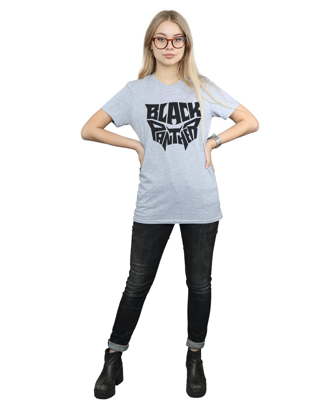 Sports Grey - Lifestyle - Marvel Womens-Ladies Black Panther Worded Emblem Cotton Boyfriend T-Shirt
