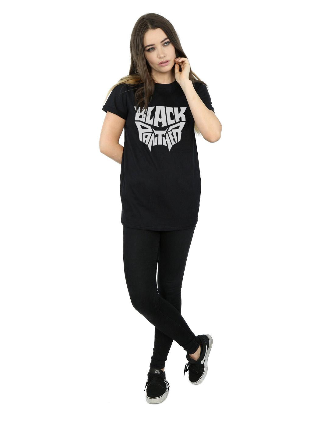 Black - Lifestyle - Marvel Womens-Ladies Black Panther Worded Emblem Cotton Boyfriend T-Shirt