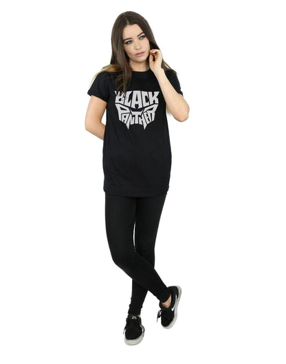 Black - Lifestyle - Marvel Womens-Ladies Black Panther Worded Emblem Cotton Boyfriend T-Shirt