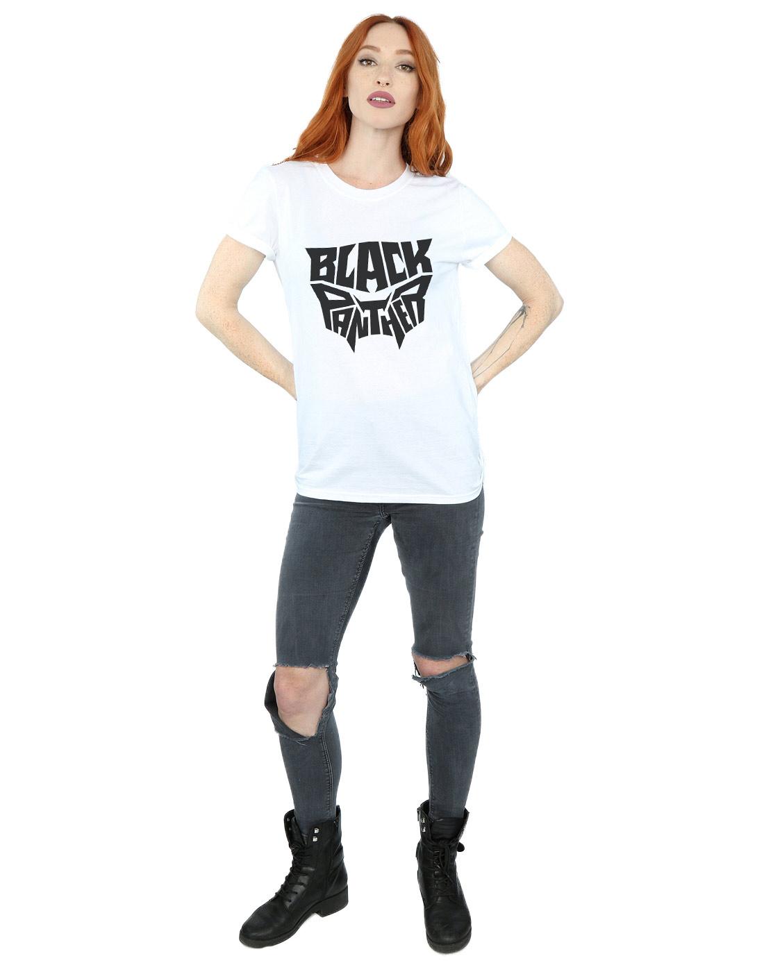 White - Lifestyle - Marvel Womens-Ladies Black Panther Worded Emblem Cotton Boyfriend T-Shirt