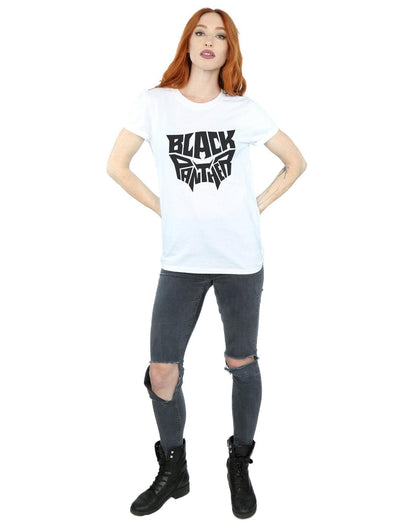 White - Lifestyle - Marvel Womens-Ladies Black Panther Worded Emblem Cotton Boyfriend T-Shirt