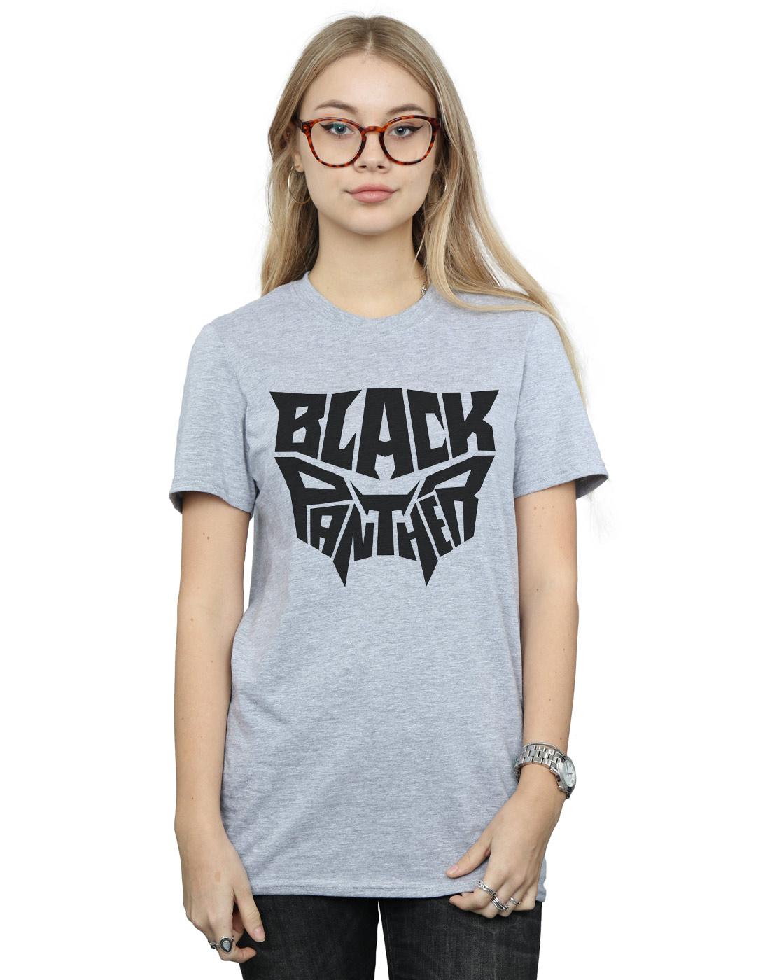 Sports Grey - Back - Marvel Womens-Ladies Black Panther Worded Emblem Cotton Boyfriend T-Shirt