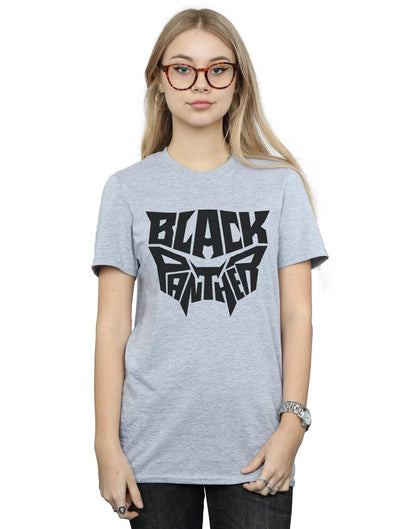 Sports Grey - Back - Marvel Womens-Ladies Black Panther Worded Emblem Cotton Boyfriend T-Shirt