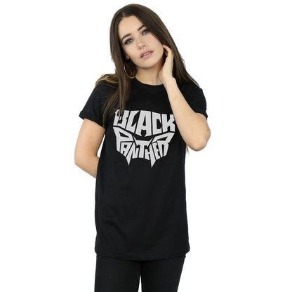 Black - Back - Marvel Womens-Ladies Black Panther Worded Emblem Cotton Boyfriend T-Shirt