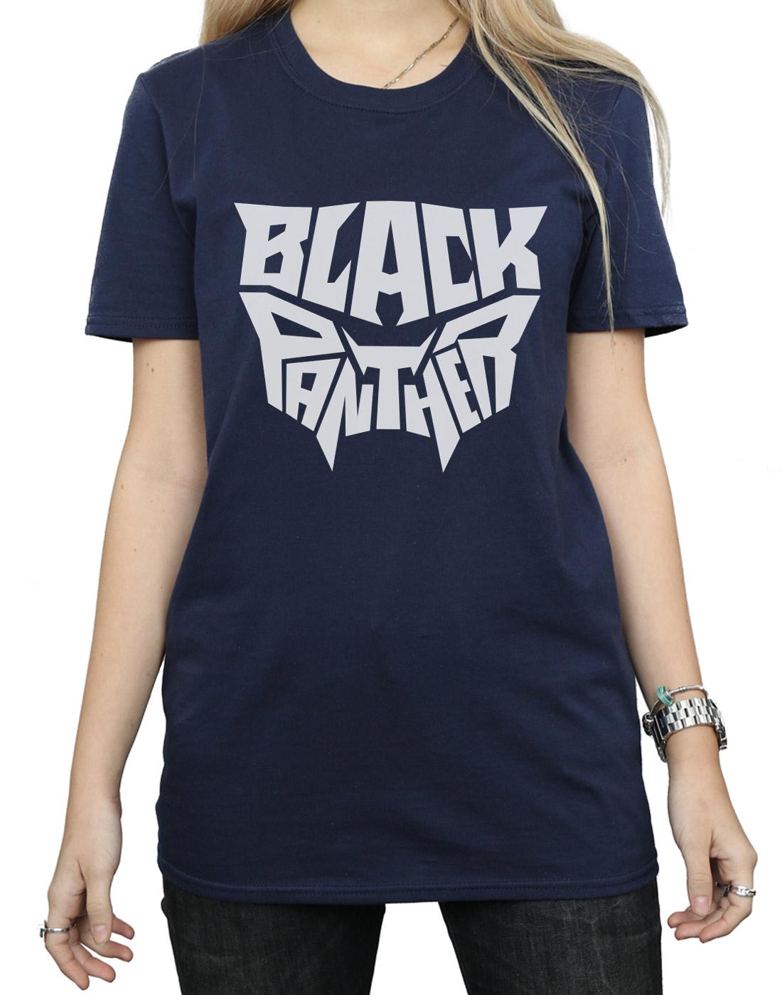 Navy Blue - Side - Marvel Womens-Ladies Black Panther Worded Emblem Cotton Boyfriend T-Shirt