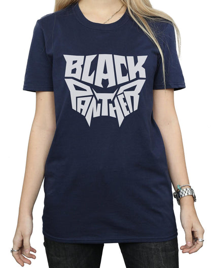Navy Blue - Side - Marvel Womens-Ladies Black Panther Worded Emblem Cotton Boyfriend T-Shirt