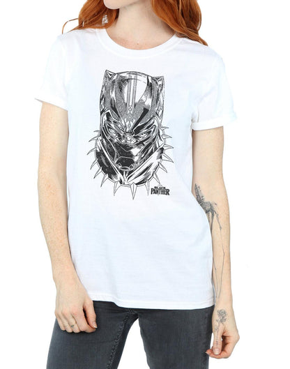 White - Side - Marvel Womens-Ladies Black Panther Spray Headshot Cotton Boyfriend T-Shirt