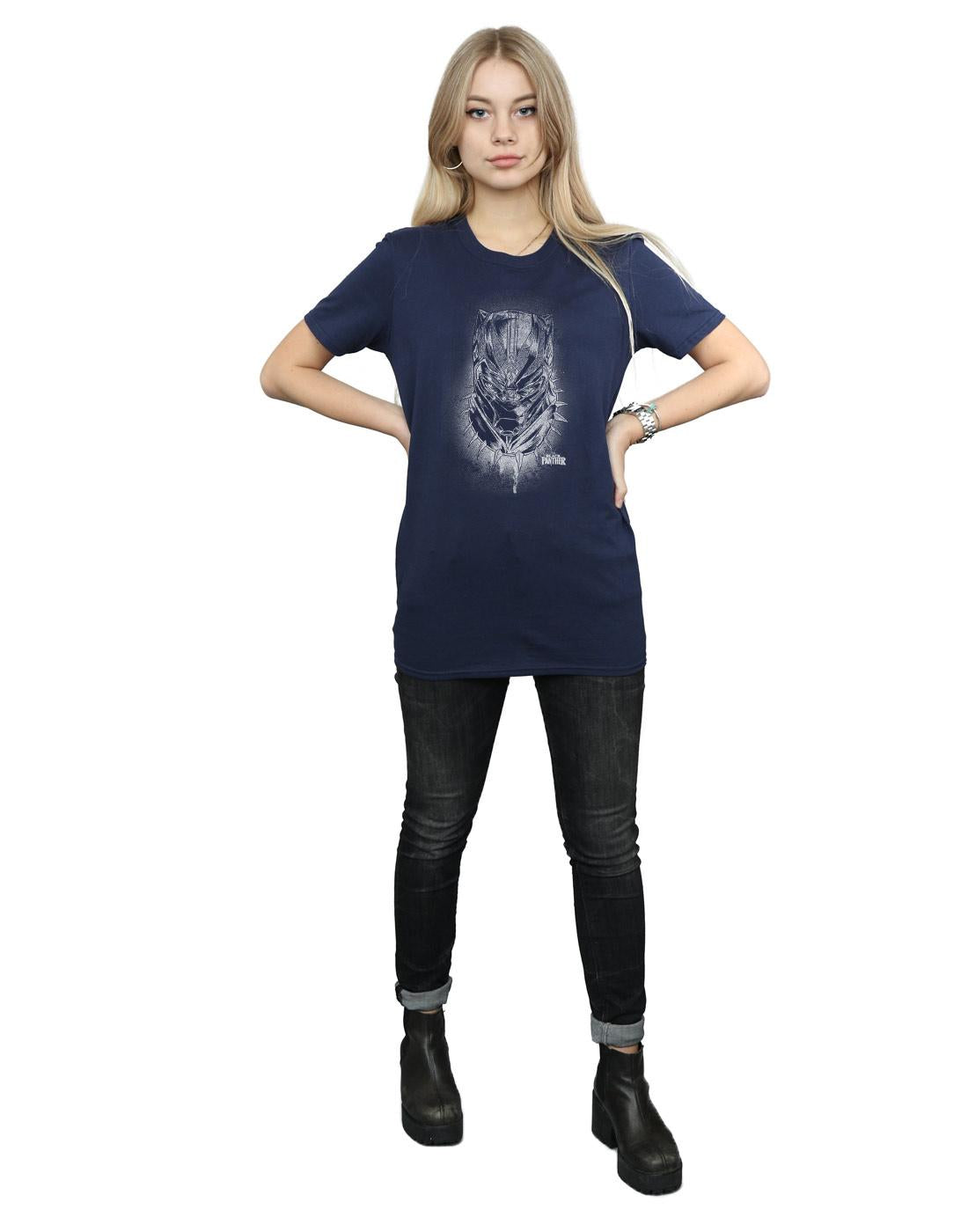 Navy Blue - Lifestyle - Marvel Womens-Ladies Black Panther Spray Headshot Cotton Boyfriend T-Shirt