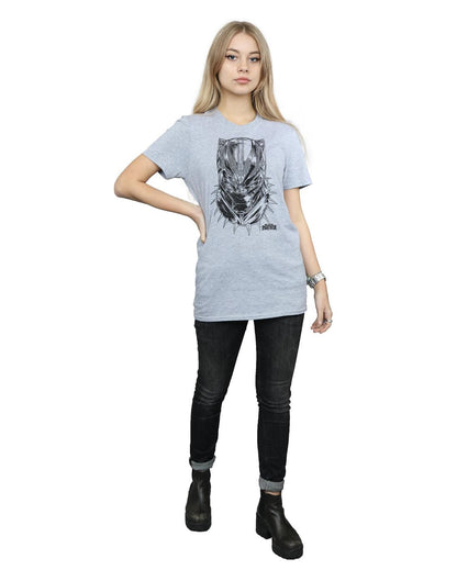 Sports Grey - Lifestyle - Marvel Womens-Ladies Black Panther Spray Headshot Cotton Boyfriend T-Shirt