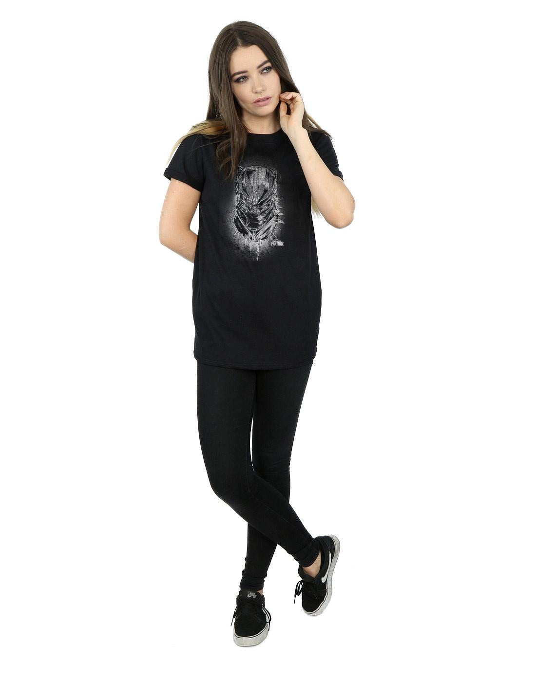 Black - Lifestyle - Marvel Womens-Ladies Black Panther Spray Headshot Cotton Boyfriend T-Shirt