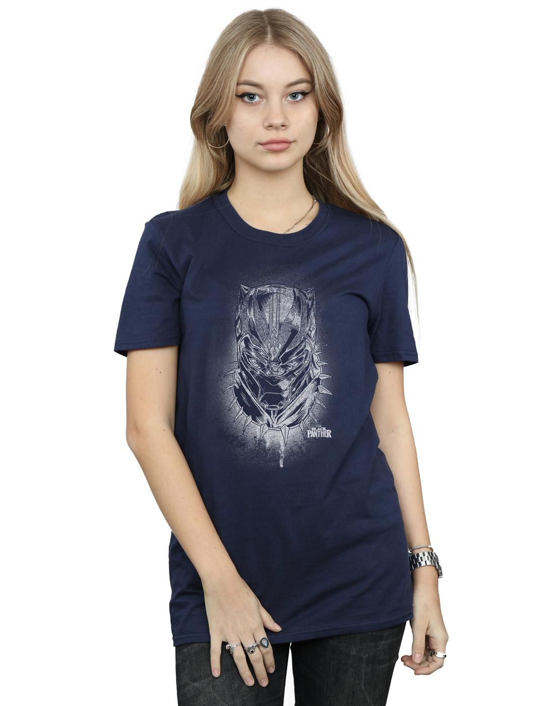 Navy Blue - Back - Marvel Womens-Ladies Black Panther Spray Headshot Cotton Boyfriend T-Shirt