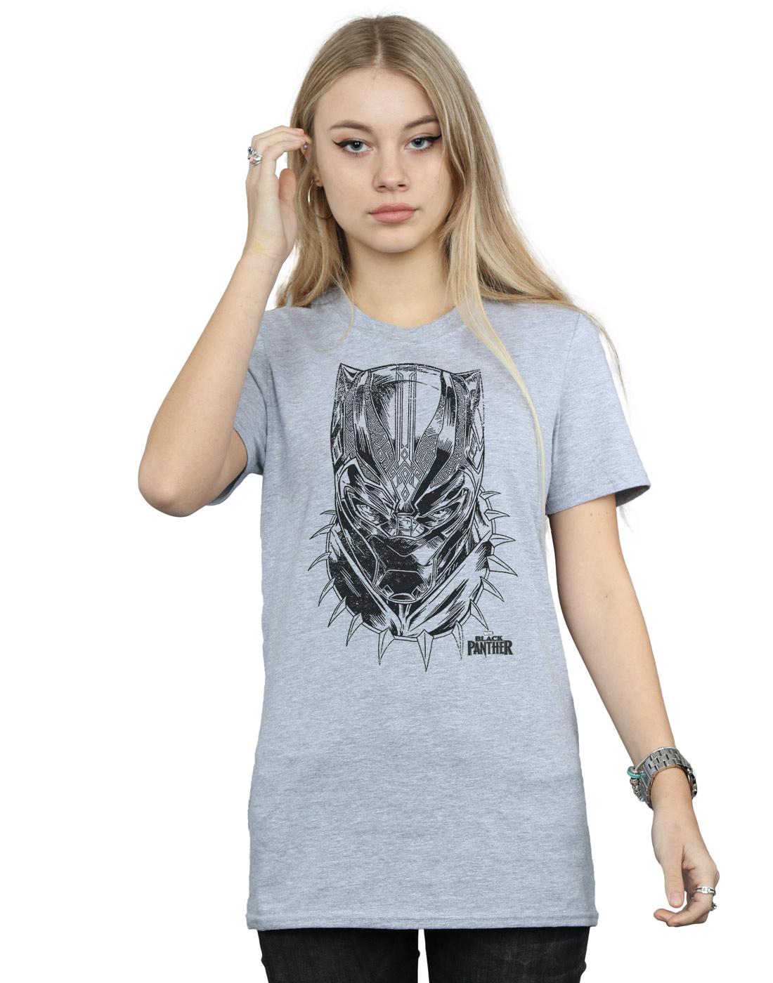 Sports Grey - Back - Marvel Womens-Ladies Black Panther Spray Headshot Cotton Boyfriend T-Shirt