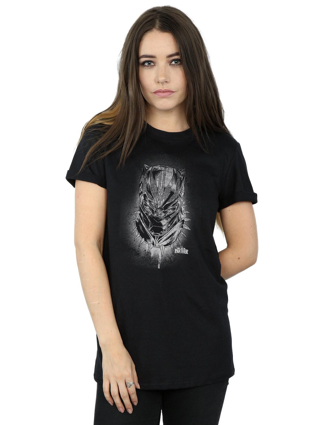 Black - Back - Marvel Womens-Ladies Black Panther Spray Headshot Cotton Boyfriend T-Shirt