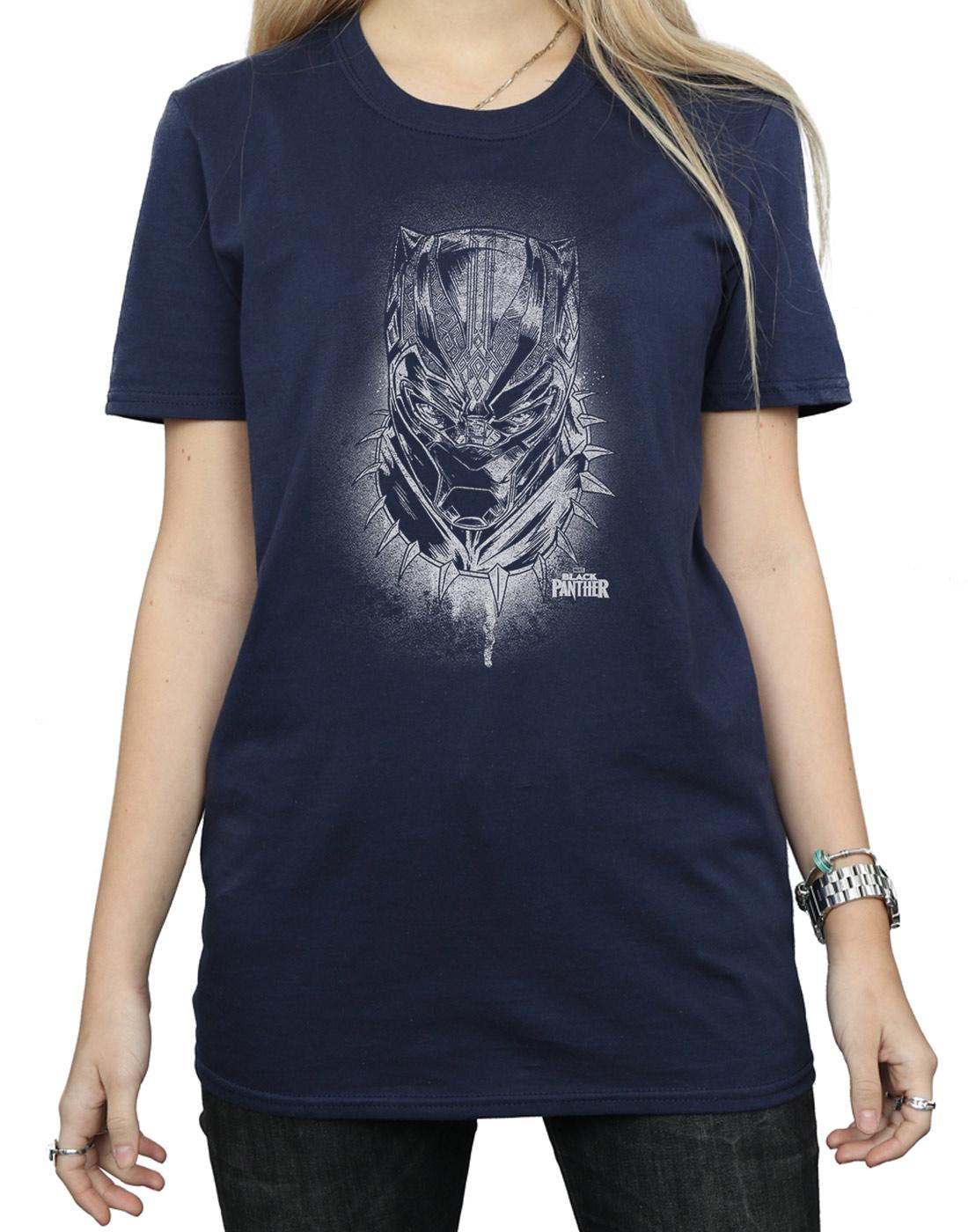Navy Blue - Side - Marvel Womens-Ladies Black Panther Spray Headshot Cotton Boyfriend T-Shirt