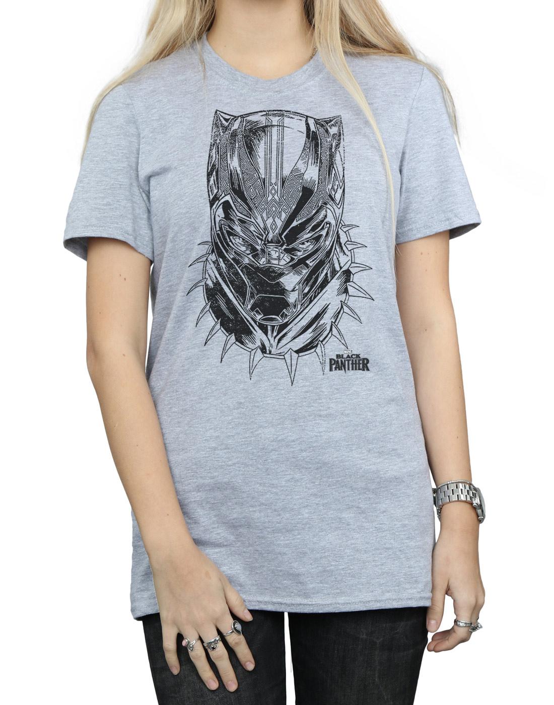 Sports Grey - Side - Marvel Womens-Ladies Black Panther Spray Headshot Cotton Boyfriend T-Shirt