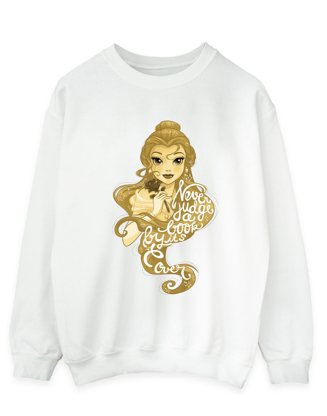 White - Front - Disney Mens Beauty And The Beast Never Judge Cotton Sweatshirt