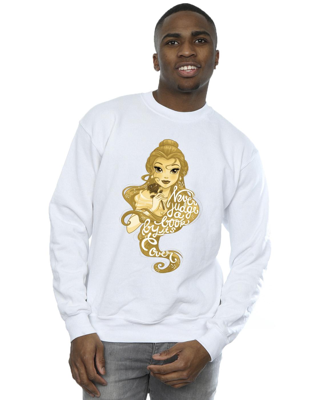 White - Back - Disney Mens Beauty And The Beast Never Judge Cotton Sweatshirt