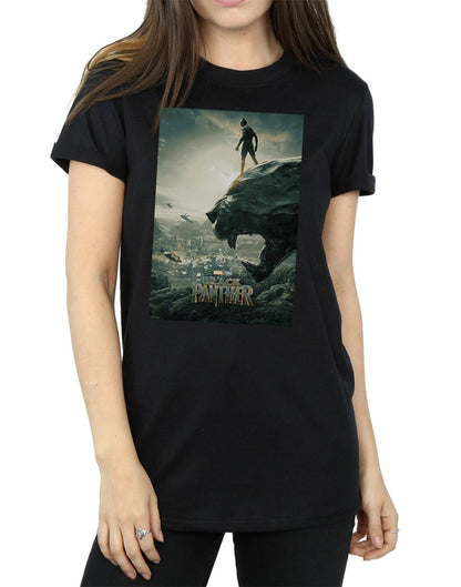 Black - Side - Marvel Womens-Ladies Black Panther Poster Cotton Boyfriend T-Shirt