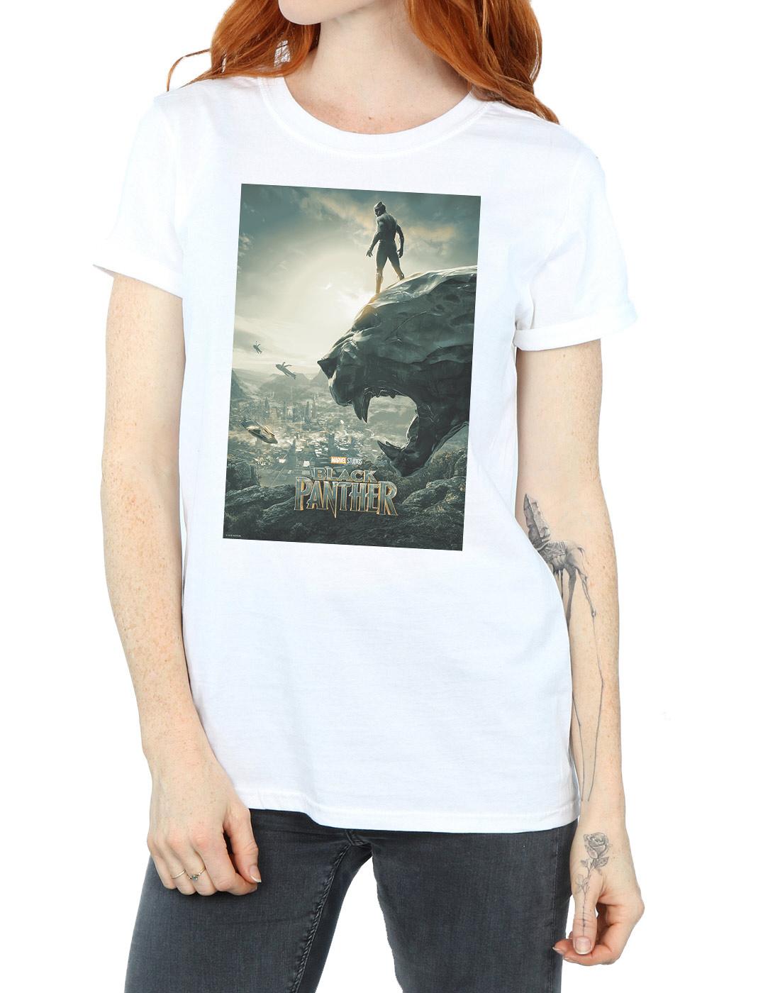 White - Side - Marvel Womens-Ladies Black Panther Poster Cotton Boyfriend T-Shirt